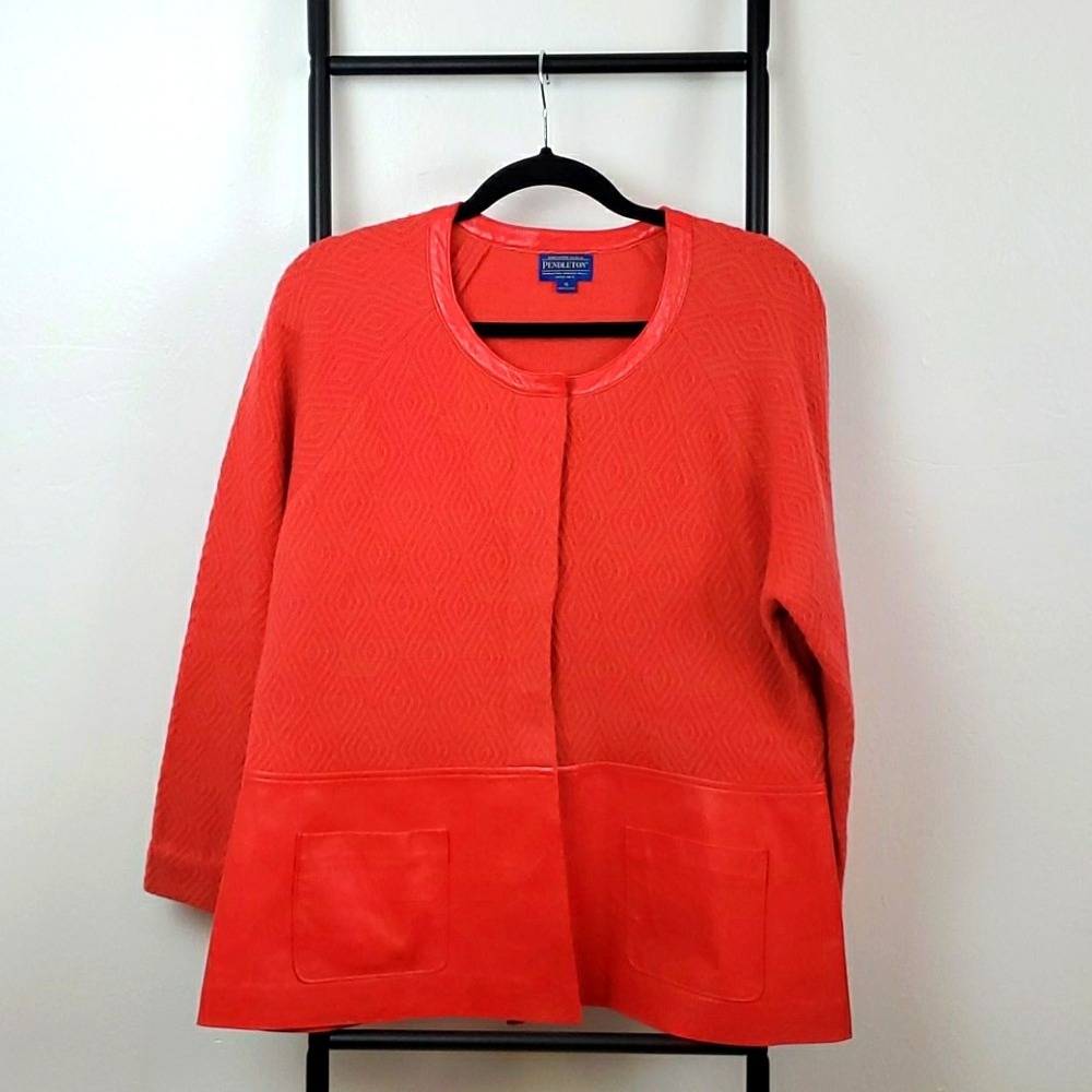 Pendleton Lambswool Blend Leather Jacket Women’s XL Red